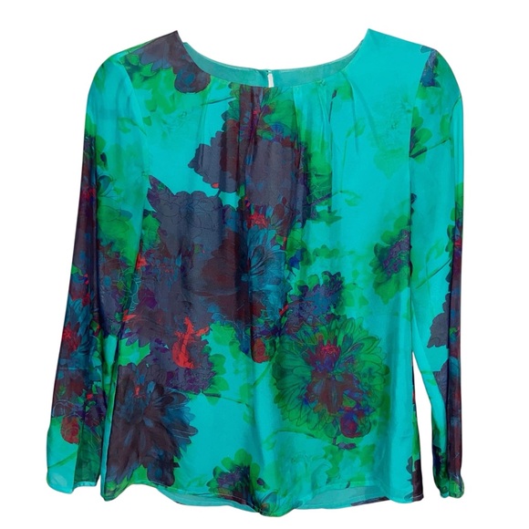 J Crew Top Womens Size 2 Hothouse Floral Chiffon Blouse Silky Shirt Watercolor - Picture 1 of 11